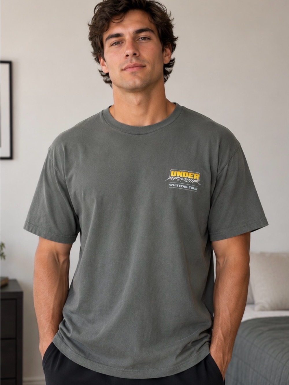 Under Armour Men's Olive Short-Sleeve Logo Tee with Yellow Accent